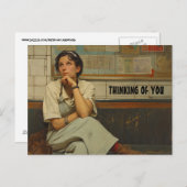 考えの女の子のかわいらし葉書 ポストカード (正面/裏面)