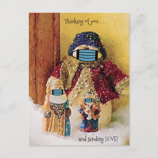 考えの愛のサンタ雪だるま ポストカード (正面)