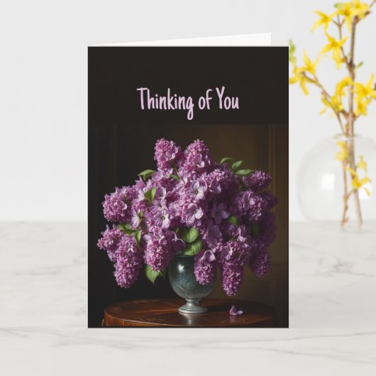 考えの美しい薄紫のスプレー カード (黄色い花)