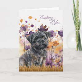 考えのAffenpinscher Dog Purple Flowers カード