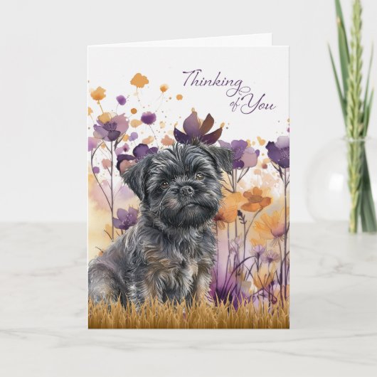 考えのAffenpinscher Dog Purple Flowers カード (正面)