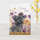 考えのAffenpinscher Dog Purple Flowers カード (黄色い花)