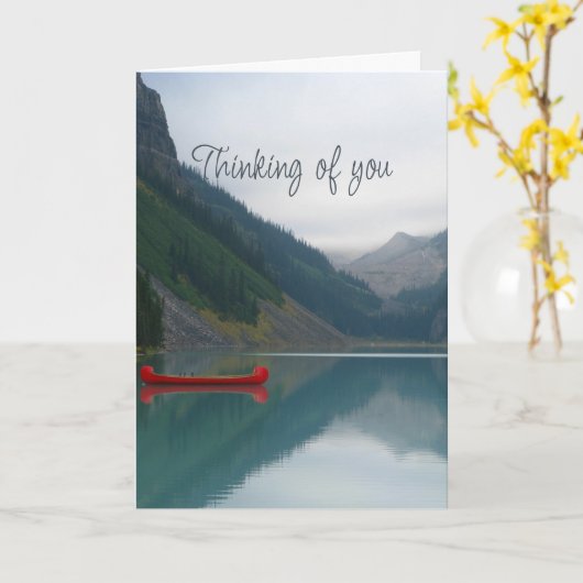 考えのRed Canoe Calm Lake Mountains カード (黄色い花)