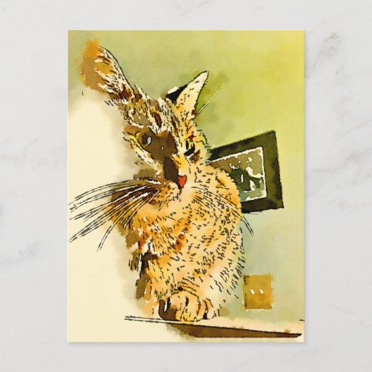 考えのYou子猫ハート鼻の水色 ポストカード (正面)