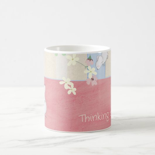 考えるかわいい白ネズミ コーヒーマグカップ (中央)