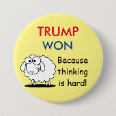 "-考えることが堅い!"はので切札勝ちました ヒツジを使って 缶バッジ (正面)