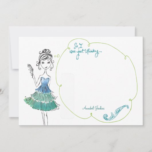 "考えるな女の子"のパーソナライズな文房具の平らなカード ノートカード (正面)