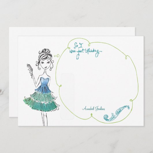 "考えるな女の子"のパーソナライズな文房具の平らなカード ノートカード (正面/裏面)