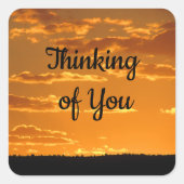 考えるの明るいオレンジ色の空の写真の夕日 スクエアシール (正面)