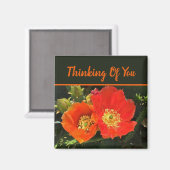 考えるの明るい赤サボテンのフォトフラワー マグネット (正面/裏面)