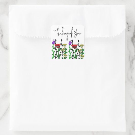 考えるの花かわいらし スクエアシール (バッグ)