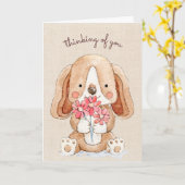 考えるの花の子犬 カード (黄色い花)