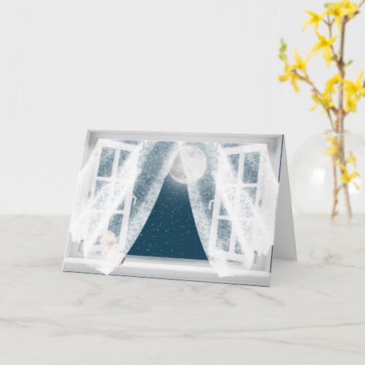 考えるのTeddy Bear in Window カード (黄色い花)