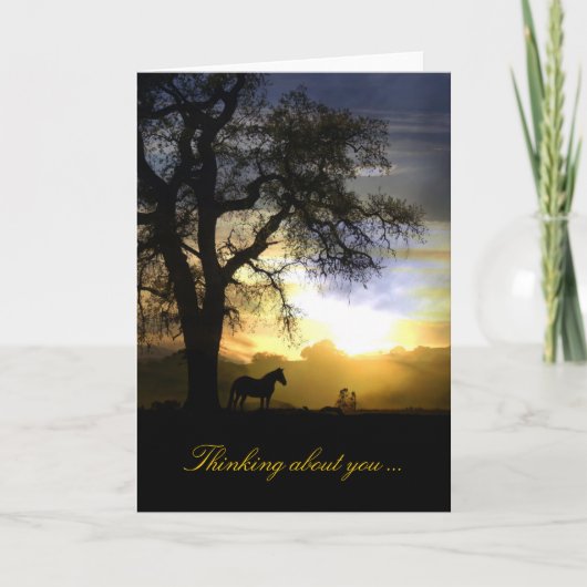 考えるs of you horse in Sunset and Oak Tree Card カード (正面)