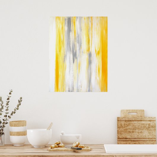 考えグレーとイエローの抽象芸術ポスター ポスター (キッチン)