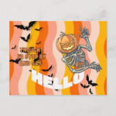 考えストップPumpkin Skeleton Halloweenに乗る シーズンポストカード (正面)