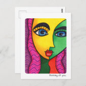 考えズ・オブ・ユー抽象芸術カラフル・ガール顔 ポストカード (正面/裏面)