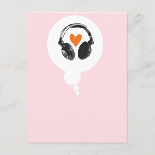 考えハートとヘッドフォンを持つバブル ポストカード (正面)