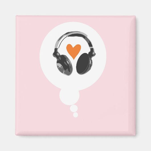 考えハートとヘッドフォンを持つバブル マグネット (正面)