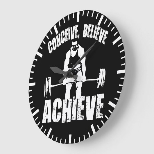 考え信じる、達成 – トレーニングやる気を起こさせる ラージ壁時計 (傾斜)