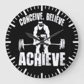 考え信じる、達成 – トレーニングやる気を起こさせる ラージ壁時計 (正面)