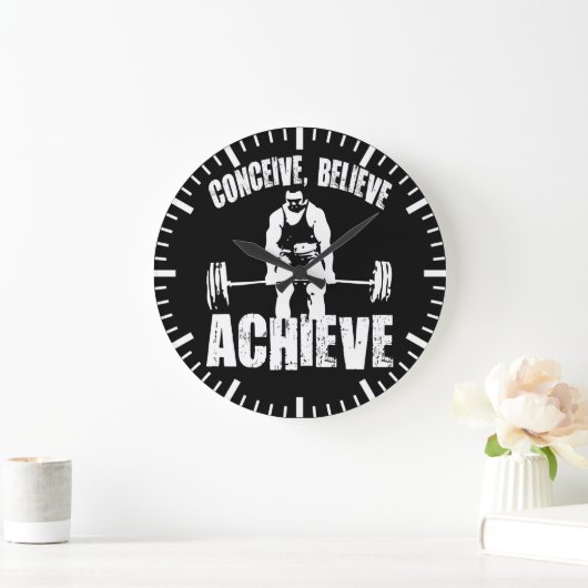 考え信じる、達成 – トレーニングやる気を起こさせる ラージ壁時計 (ホーム)