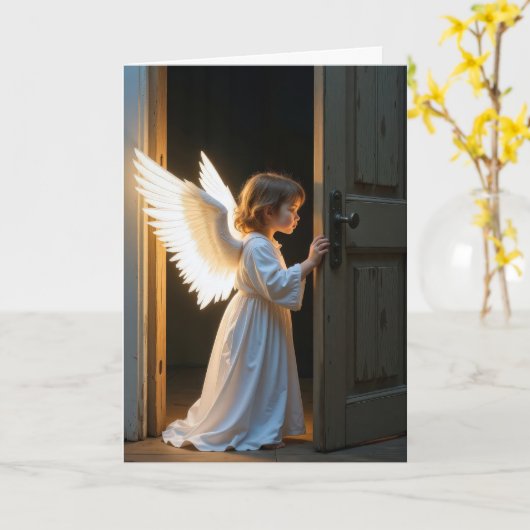 考え天使の子供 カード (黄色い花)