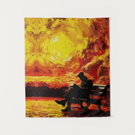 考え失った – 太陽の日没の反射 タペストリー