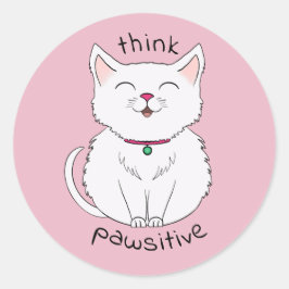 考え猫イラストレーション ラウンドシール