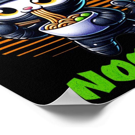 考え麺 – Mmm麺かわいい忍者猫おもしろい ポスター (角)