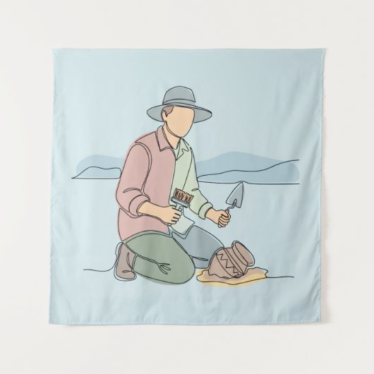 考古学者シンプルの一行美術継続 タペストリー (正面)