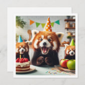 耐え忍べ信じる!赤いパンダの誕生日 招待状 (正面/裏面)