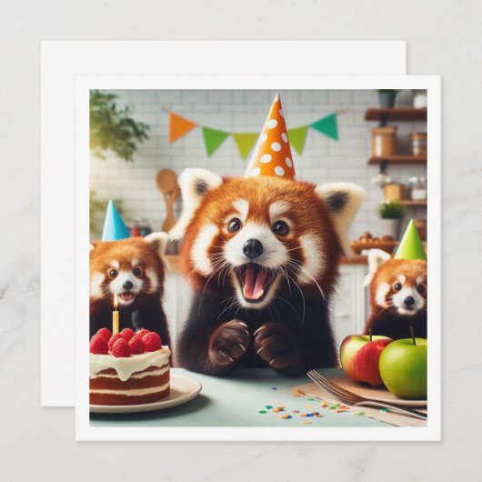 耐え忍べ信じる!赤いパンダの誕生日 招待状 (正面/裏面)