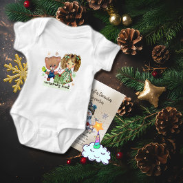 耐え難い甘いテディベアと女の子 ベビーボディスーツ