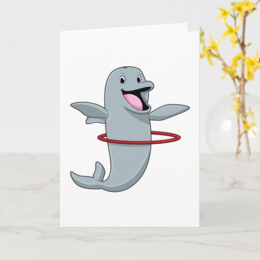 耐久性トレーニング中のイルカとフィットネスタイヤ カード (黄色い花)