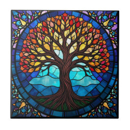 耐用陶磁瓦のステンドガラスの木 タイル