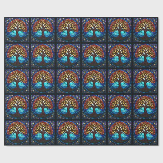 耐用陶磁瓦のステンドガラスの木 ラッピングペーパー (フラット)