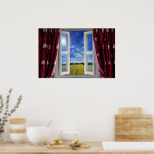 耕作可能な農地と青い空への窓ビュー ポスター (キッチン)