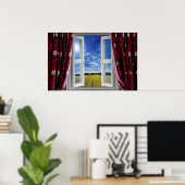 耕作可能な農地と青い空への窓ビュー ポスター (ホームオフィス)