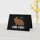 耳から始めるチョコレートイースターバニー ラビット ファニー カード (黄色い花)