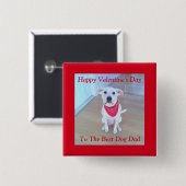 耳が赤い可愛い白おもしろい犬の写真 缶バッジ (正面&裏面)