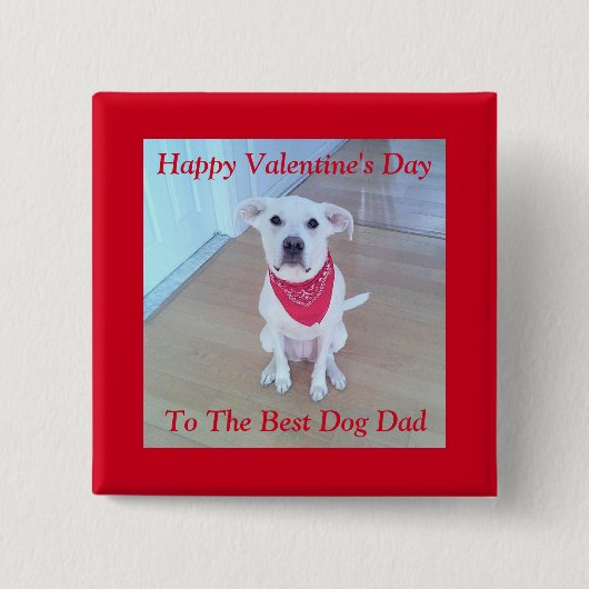 耳が赤い可愛い白おもしろい犬の写真 缶バッジ (正面)