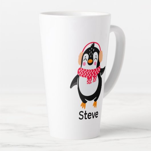 耳すてきマフ付きスカーフのクリスマスペンギン カフェラテマグ (右アングル)