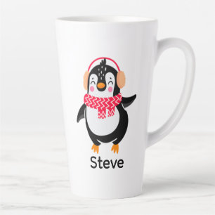 耳すてきマフ付きスカーフのクリスマスペンギン カフェラテマグ