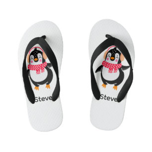 耳すてきマフ付きスカーフのクリスマスペンギン キッズビーチサンダル