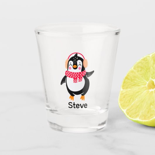 耳すてきマフ付きスカーフのクリスマスペンギン ショットグラス (正面)
