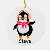 耳すてきマフ付きスカーフのクリスマスペンギン セラミックオーナメント (正面)