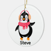 耳すてきマフ付きスカーフのクリスマスペンギン セラミックオーナメント (左)