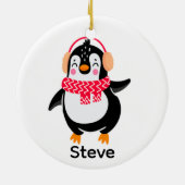 耳すてきマフ付きスカーフのクリスマスペンギン セラミックオーナメント (裏面)