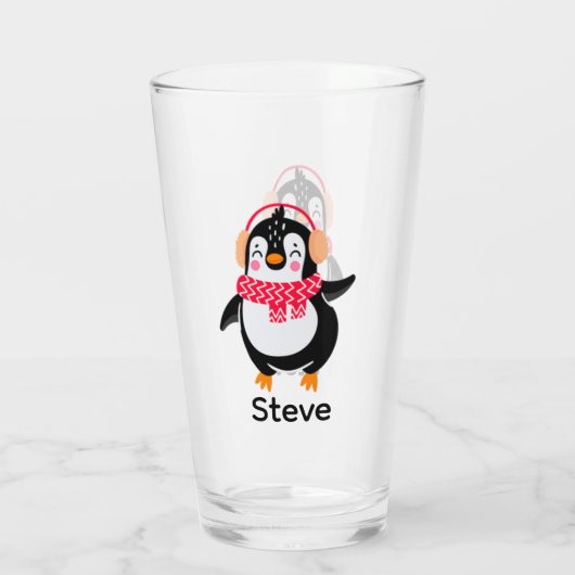 耳すてきマフ付きスカーフのクリスマスペンギン タンブラーグラス (裏面)